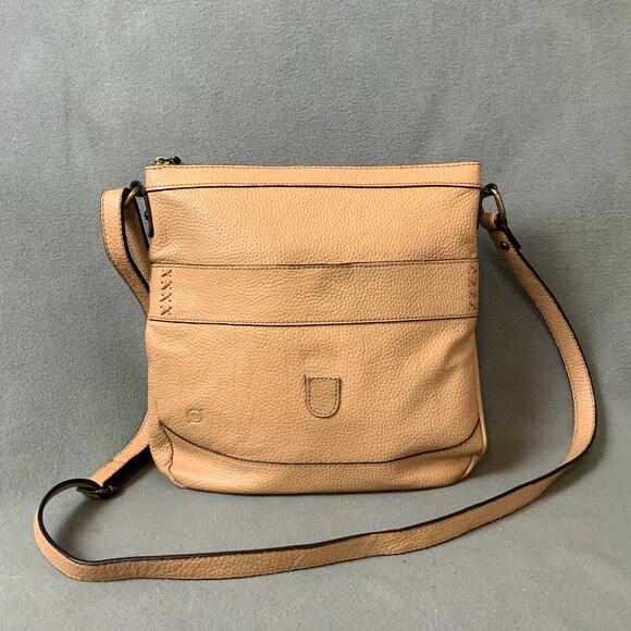 BORN‎ Tan Genuine Pebbled Leather Crossbody Shoulder Bag Lined - Picture 1 of 16